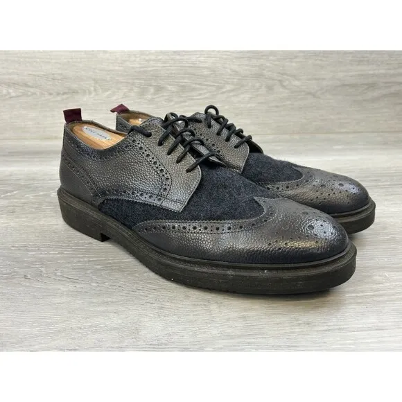 Bruno Magli Men’s Oxfords Walton Brown Leather Gray Wool Wingtip  Shoes 11.5M