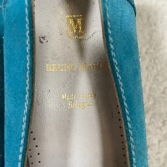 Bruno Magli Suede Skimmer Flats / Tiny Wedge Turquoise Embroidered 6 N