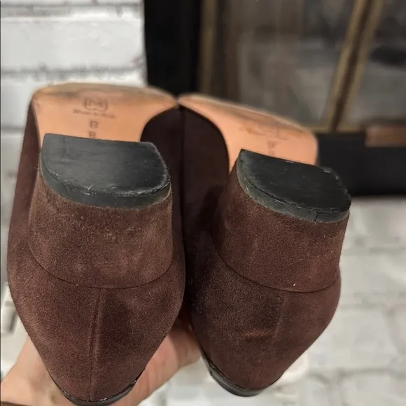 Bruno Magli Women's Pump Brown Cognac Suede Leather Shoes Block Heel Bow Size 8