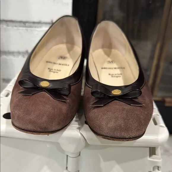 Bruno Magli Women's Pump Brown Cognac Suede Leather Shoes Block Heel Bow Size 8