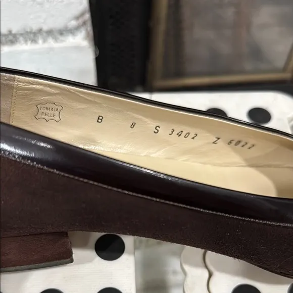 Bruno Magli Women's Pump Brown Cognac Suede Leather Shoes Block Heel Bow Size 8