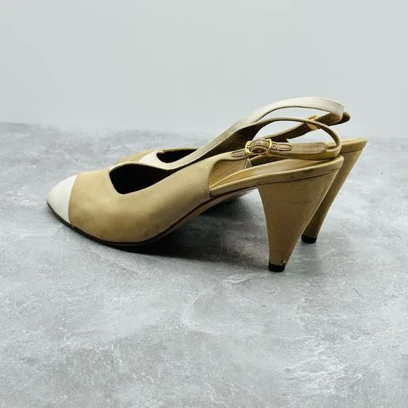 Bruno Magli Womens Shoes Size 10.5 Beige Leather &amp; Fabric Sandals Stilettos