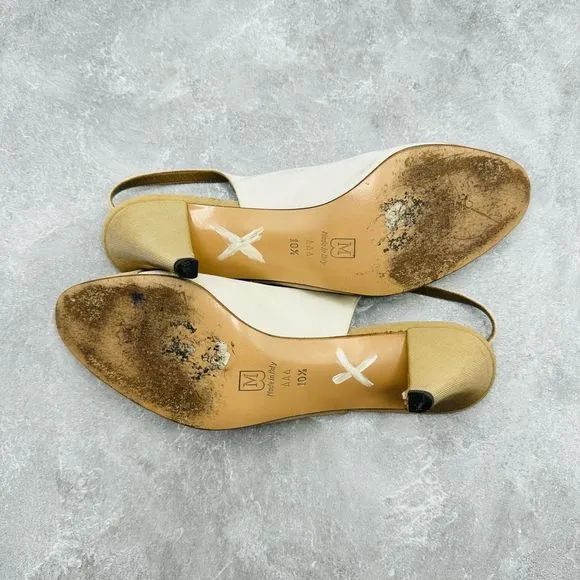 Bruno Magli Womens Shoes Size 10.5 Beige Leather &amp; Fabric Sandals Stilettos