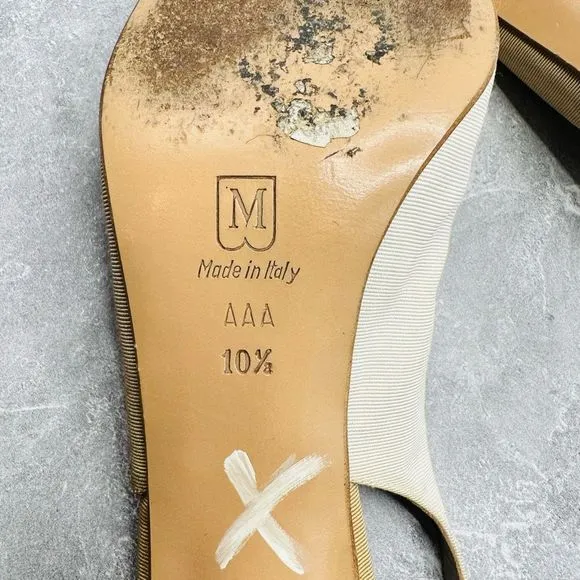Bruno Magli Womens Shoes Size 10.5 Beige Leather &amp; Fabric Sandals Stilettos