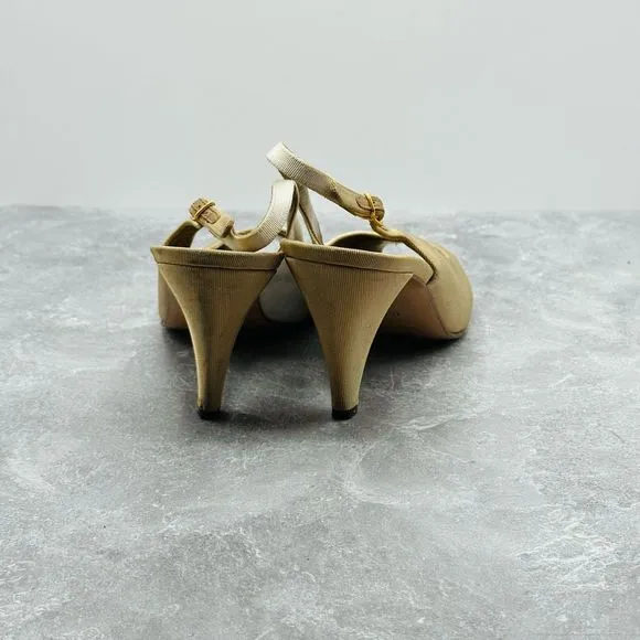 Bruno Magli Womens Shoes Size 10.5 Beige Leather &amp; Fabric Sandals Stilettos