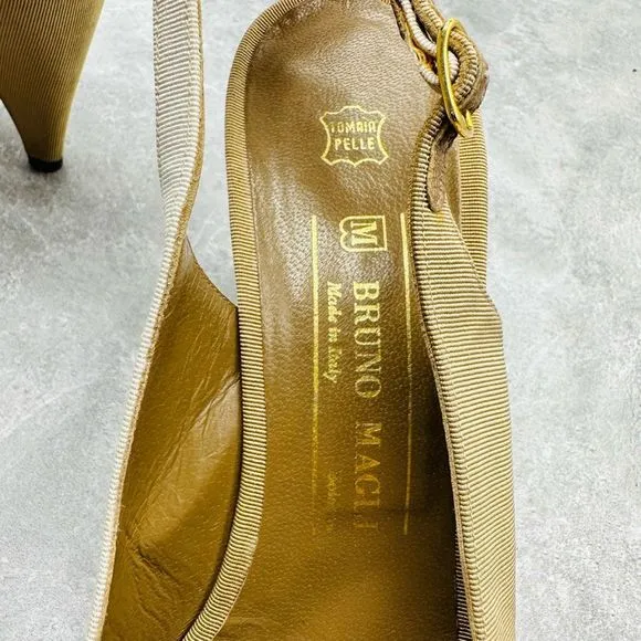 Bruno Magli Womens Shoes Size 10.5 Beige Leather &amp; Fabric Sandals Stilettos
