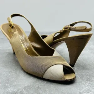 Bruno Magli Womens Shoes Size 10.5 Beige Leather &amp; Fabric Sandals Stilettos