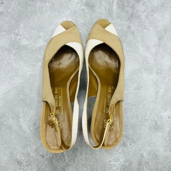 Bruno Magli Womens Shoes Size 10.5 Beige Leather &amp; Fabric Sandals Stilettos