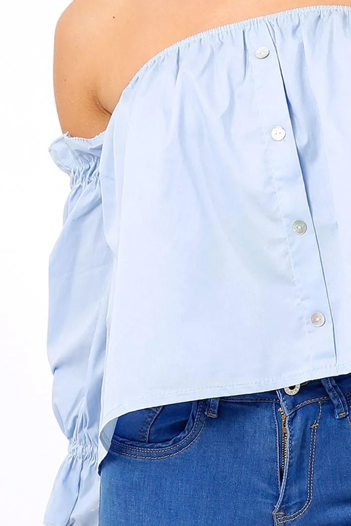 Button - Up Bardot LuLu Crop Blue Hassle-free Top Exclusive offerings
