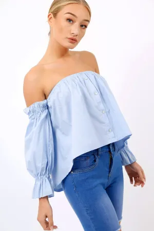 Button - Up Bardot LuLu Crop Blue Hassle-free Top Exclusive offerings