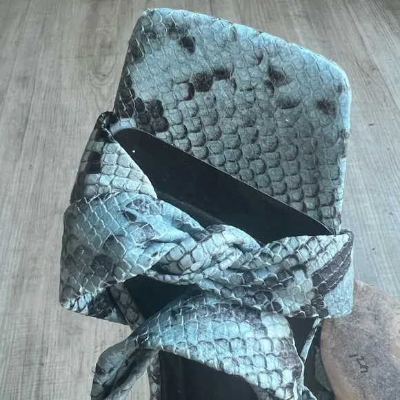 By Far blue and black snakeskin square toe heels Italian leather handmade