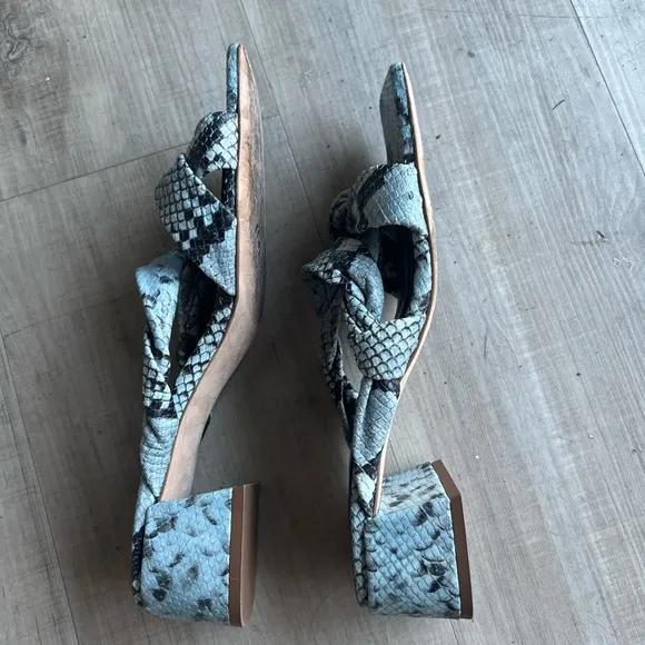 By Far blue and black snakeskin square toe heels Italian leather handmade