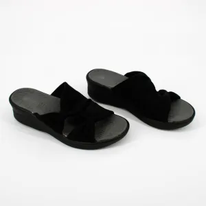 Bzees Smile More Wedge Slide Sandal Womens Size 9 in Black Texture NEW