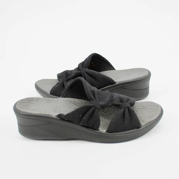 Bzees Smile More Wedge Slide Sandal Womens Size 9 in Black Texture NEW