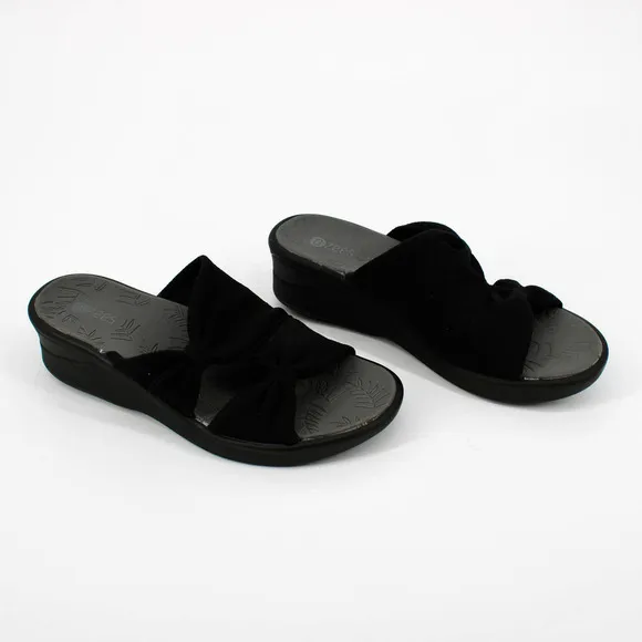Bzees Smile More Wedge Slide Sandal Womens Size 9 in Black Texture NEW