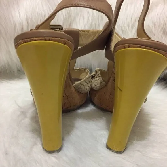 CALVIN KLEIN SZ 7 T STRAP SANDAL YELLOW HEEL SHOE