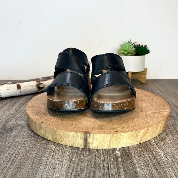 *Candies | Vintage 90's Wooden Clog 3 Strap Leather Heeled Sandals Black Size 6
