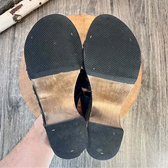 *Candies | Vintage 90's Wooden Clog 3 Strap Leather Heeled Sandals Black Size 6