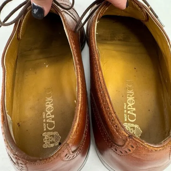 Caporicci Men's Size 8.5 Brown Leather Oxford Dress Shoes Made in Italy Designer