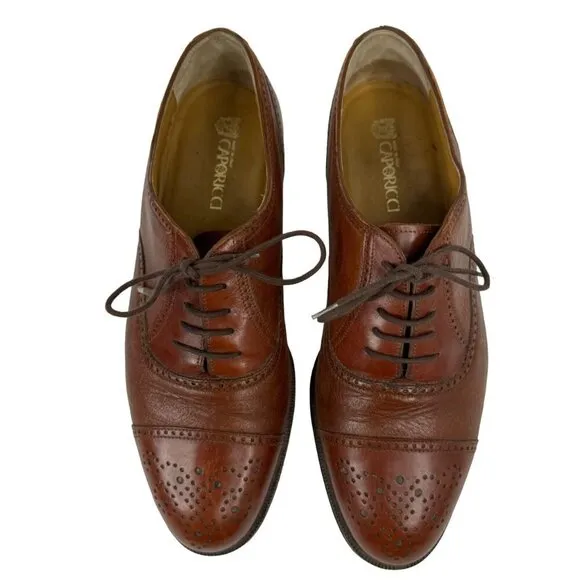 Caporicci Men's Size 8.5 Brown Leather Oxford Dress Shoes Made in Italy Designer