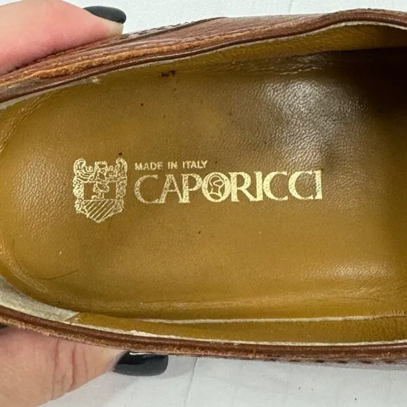 Caporicci Men's Size 8.5 Brown Leather Oxford Dress Shoes Made in Italy Designer