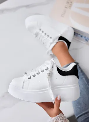 CARTER - Sneakers Platform bianche con retro nero e Lacci in Raso e Perle
