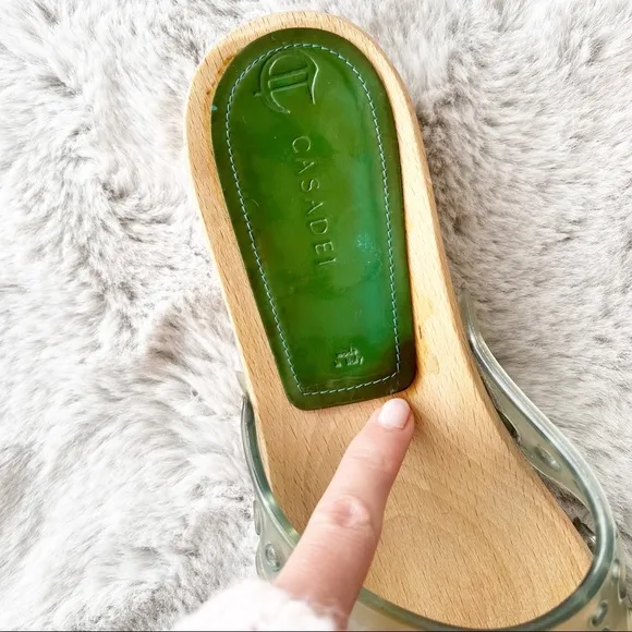 CASADEI Wooden Slide Sandals with Green Jelly Wide Strap