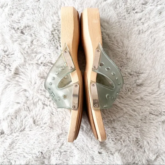 CASADEI Wooden Slide Sandals with Green Jelly Wide Strap