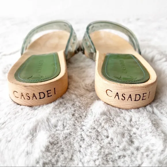 CASADEI Wooden Slide Sandals with Green Jelly Wide Strap