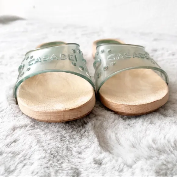 CASADEI Wooden Slide Sandals with Green Jelly Wide Strap