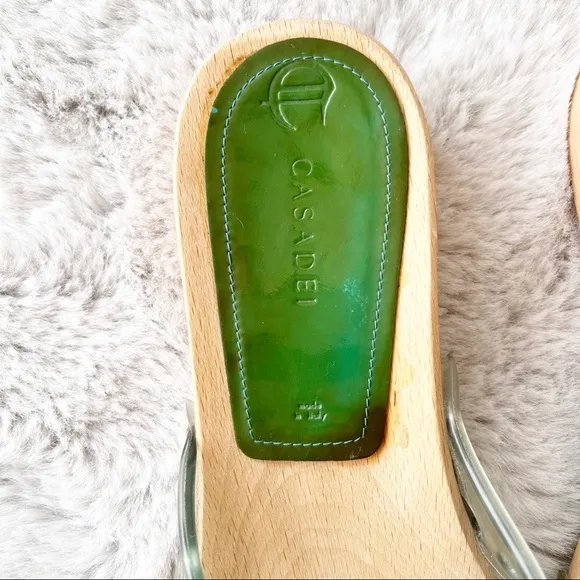 CASADEI Wooden Slide Sandals with Green Jelly Wide Strap