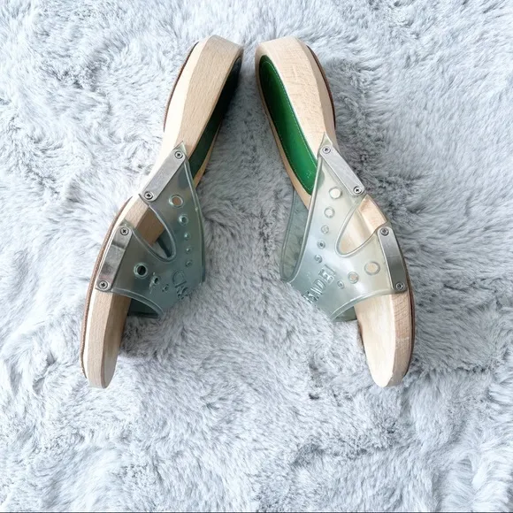 CASADEI Wooden Slide Sandals with Green Jelly Wide Strap