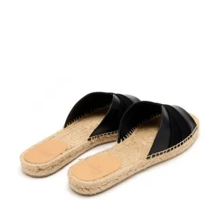 Castañer leather espadrille sandals Pasi flat slides summer coastal black Size 5