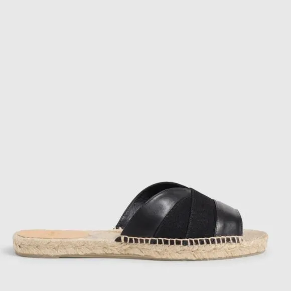 Castañer leather espadrille sandals Pasi flat slides summer coastal black Size 5