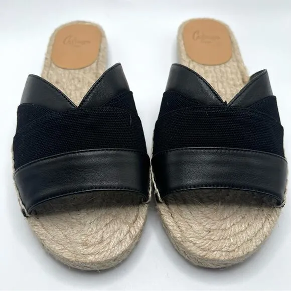 Castañer leather espadrille sandals Pasi flat slides summer coastal black Size 5