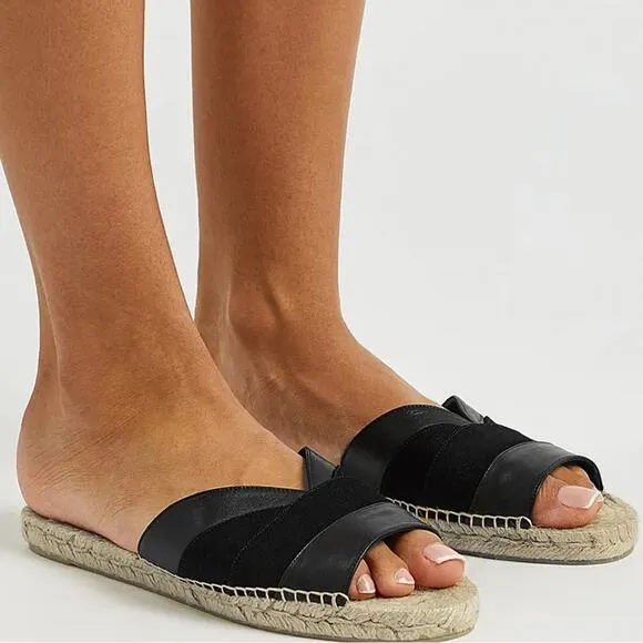 Castañer leather espadrille sandals Pasi flat slides summer coastal black Size 5