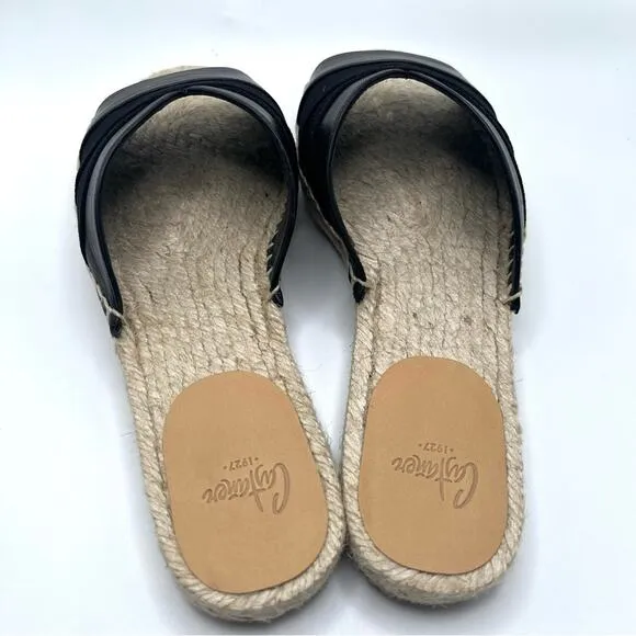 Castañer leather espadrille sandals Pasi flat slides summer coastal black Size 5