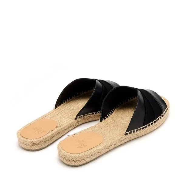 Castañer leather espadrille sandals Pasi flat slides summer coastal black Size 5