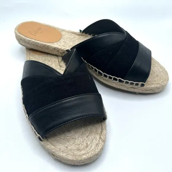 Castañer leather espadrille sandals Pasi flat slides summer coastal black Size 5
