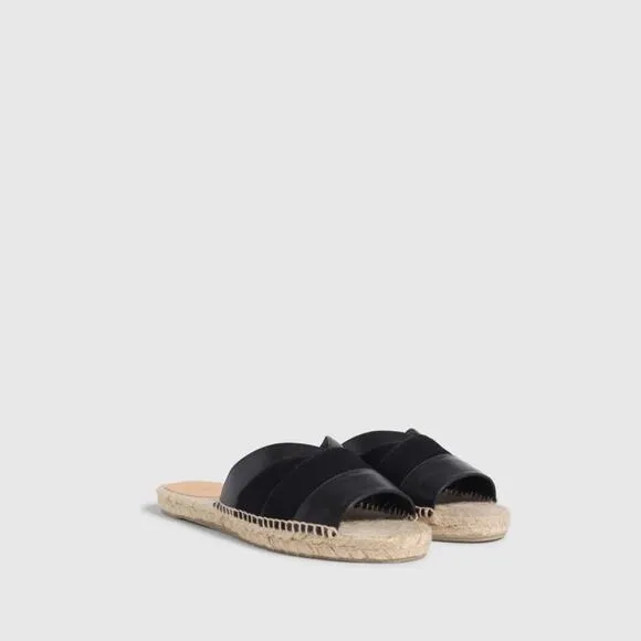 Castañer leather espadrille sandals Pasi flat slides summer coastal black Size 5