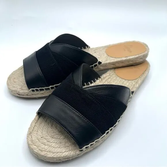 Castañer leather espadrille sandals Pasi flat slides summer coastal black Size 5