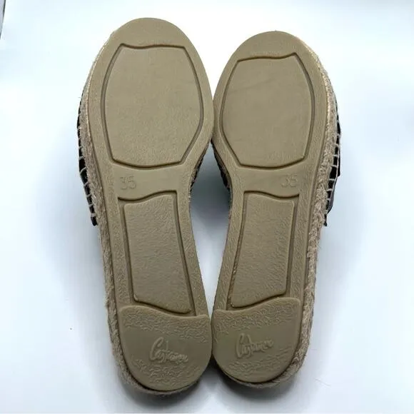 Castañer leather espadrille sandals Pasi flat slides summer coastal black Size 5