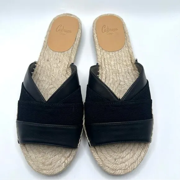 Castañer leather espadrille sandals Pasi flat slides summer coastal black Size 5