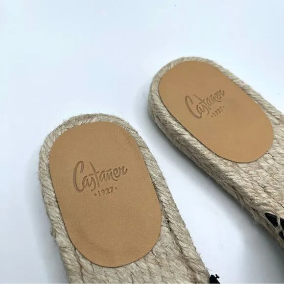 Castañer leather espadrille sandals Pasi flat slides summer coastal black Size 5