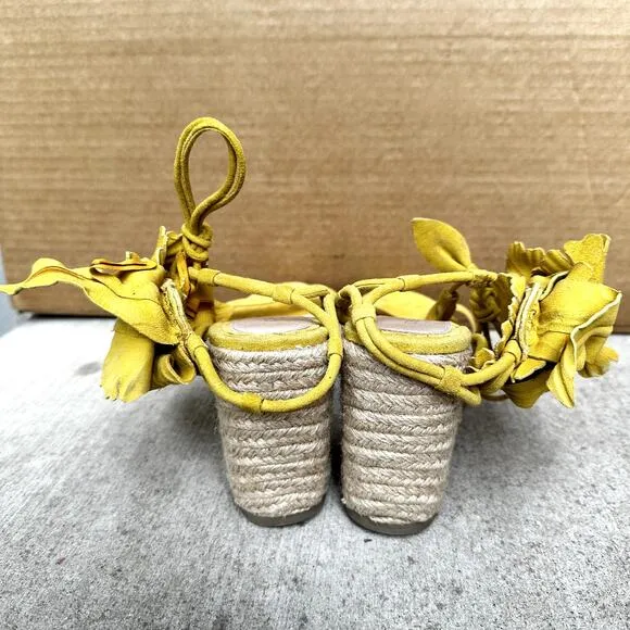 Cecelia Wedge Sandals Lily Platform Open Toe Wrap Around Ankle Strap Yellow 7