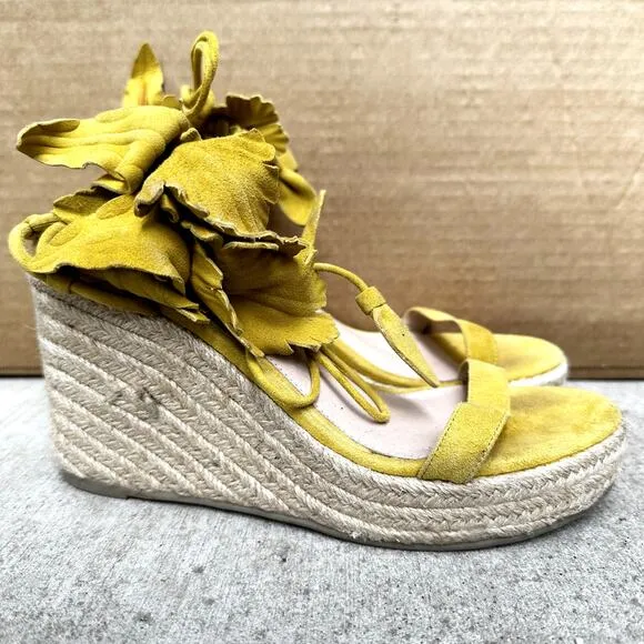 Cecelia Wedge Sandals Lily Platform Open Toe Wrap Around Ankle Strap Yellow 7