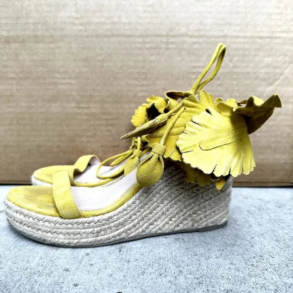 Cecelia Wedge Sandals Lily Platform Open Toe Wrap Around Ankle Strap Yellow 7
