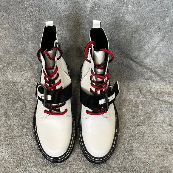 Cecilia New York Hayden leather boots white with black and red details size 7