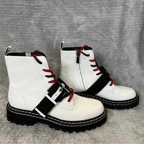 Cecilia New York Hayden leather boots white with black and red details size 7