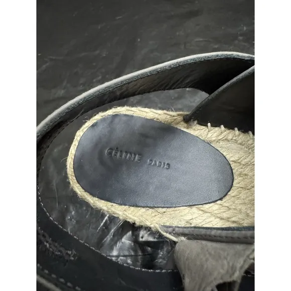 CELINE Gray Leather Espadrille Wedge Sandals Shoes Women's  35 US 5